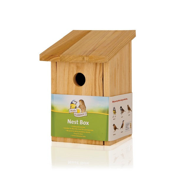 Harrisons Wooden Nest Box 32mm – Front Opening Garden Bird Nesting Box – available from Woofingtons
