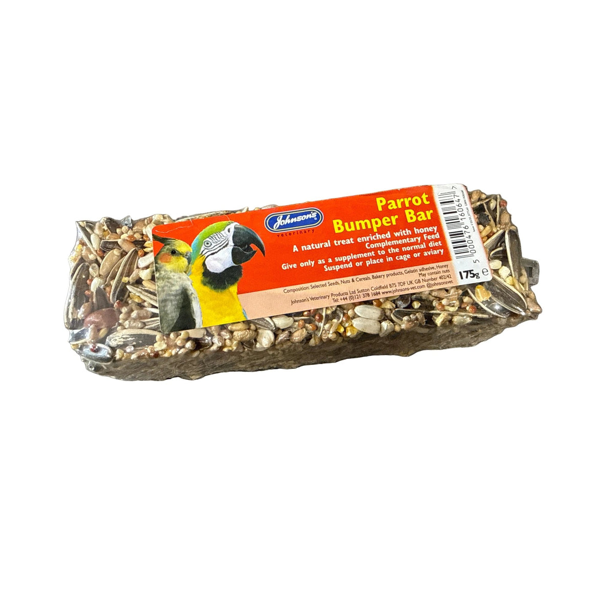 Johnson’s parrot bumper bar 175g – available from Woofingtons