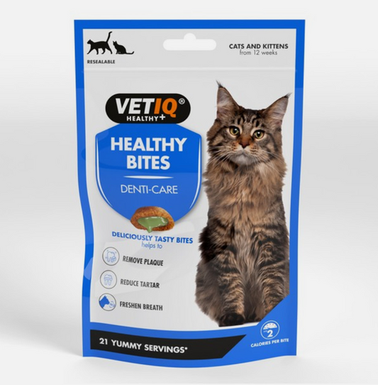 M & C VetIQ Healthy Bites Breath & Dental Cat Treat 65g – available from Woofingtons