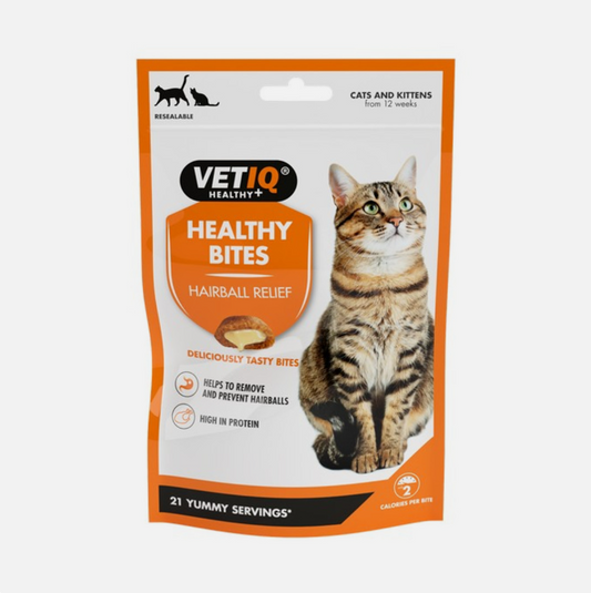 M & C VetIQ Healthy Bites Hairball Remedy Cat Treats 65g – available from Woofingtons