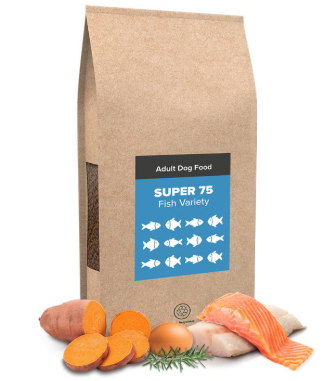 Meadow Farm Super 75 Fish – Ultra Premium Dog Food 12kg – available from Woofingtons