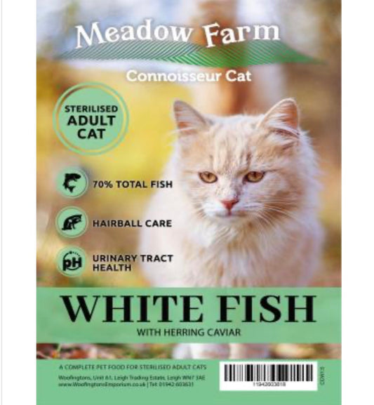 Meadow Farm - Connoisseur Cat - Adult Sterilised - White Fish & Herring Caviar – available from Woofingtons