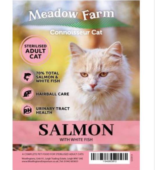 Meadow Farm - Connoisseur Cat - Sterilised Adult - Salmon With White Fish – available from Woofingtons