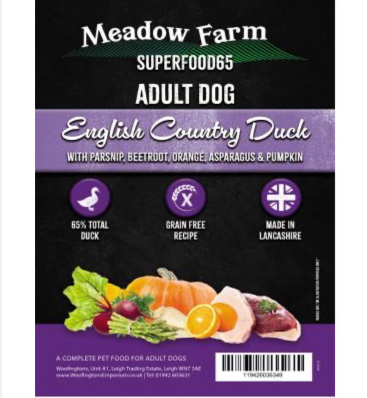 Meadow Farm - English Country Duck Super Blend Grain Free - Adult Dog Food – available from Woofingtons