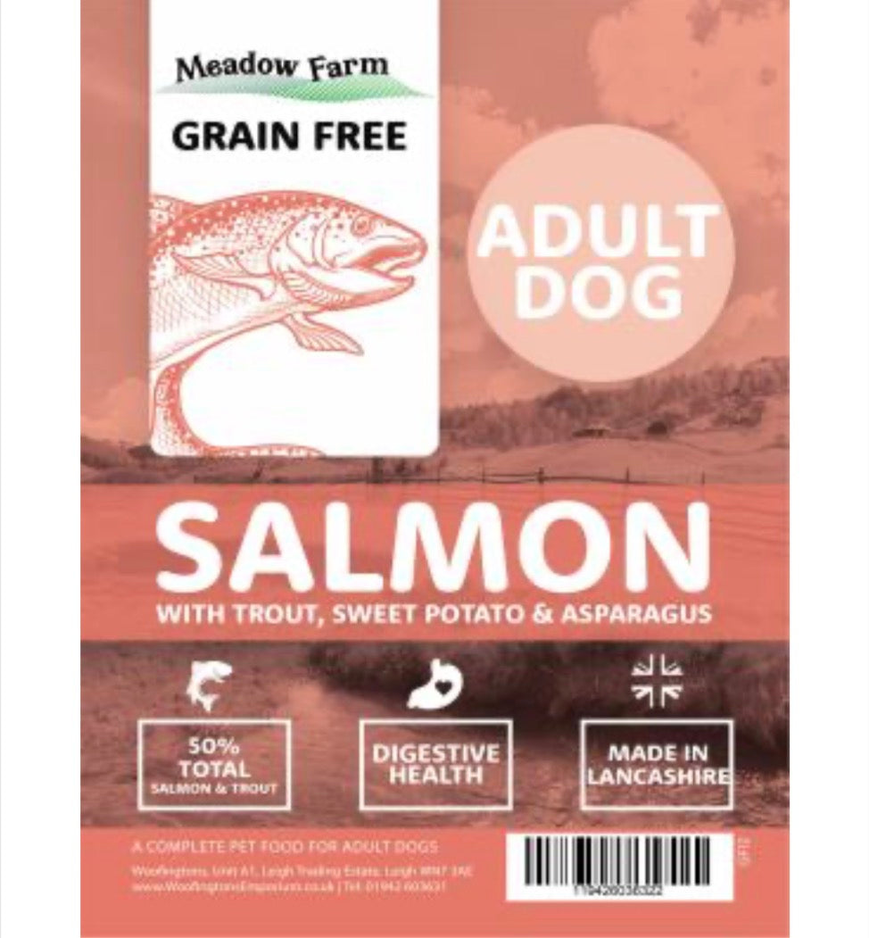 Meadow Farm - Salmon with Trout, Sweet Potato & Asparagus - Adult Dog Food – available from Woofingtons