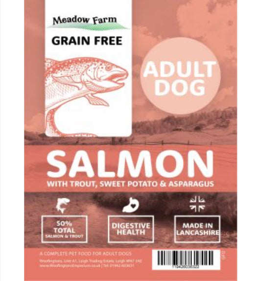 Meadow Farm - Salmon with Trout, Sweet Potato & Asparagus - Adult Dog Food – available from Woofingtons