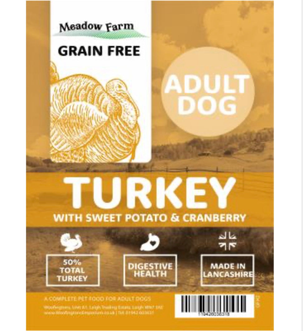 Meadow Farm - Turkey with Sweet Potato & Cranberry - Adult Dog Food – available from Woofingtons