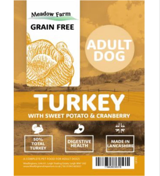 Meadow Farm - Turkey with Sweet Potato & Cranberry - Adult Dog Food – available from Woofingtons