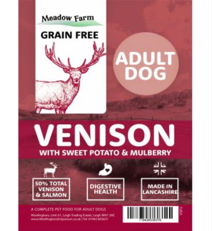 Meadow Farm Venison & Salmon Grain Free Adult Complete – available from Woofingtons
