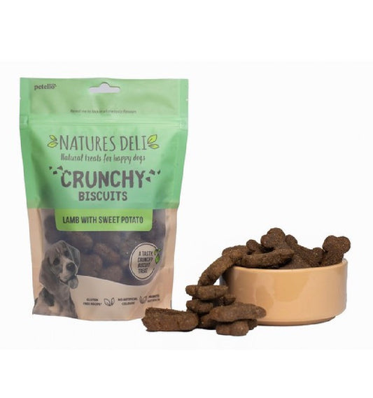 Natures Deli - Crunchy Biscuits Lamb with Sweet Potato 225g – available from Woofingtons