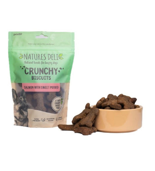 Natures Deli - Crunchy Biscuits Salmon with Sweet Potato 225g – available from Woofingtons