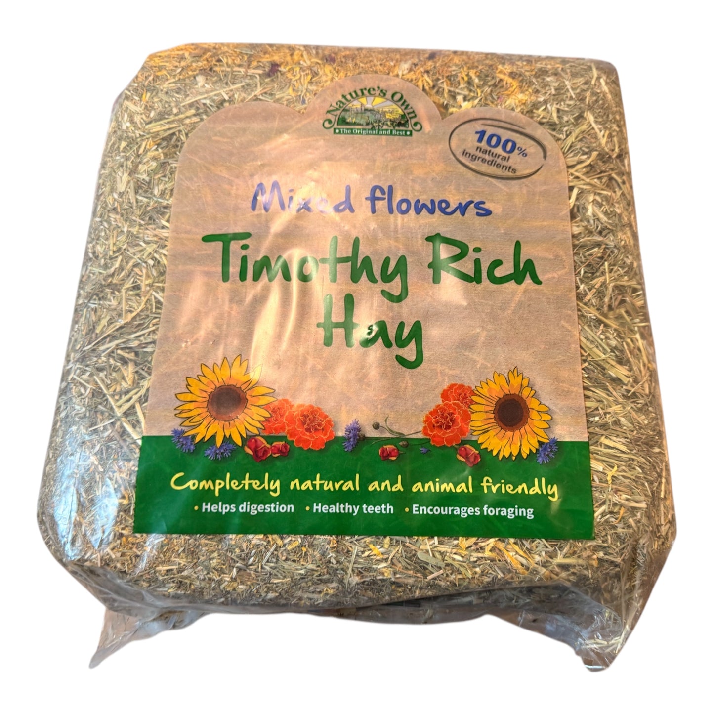 Natures Own Timothy rich hay with Mixed Flowers 1kg – available from Woofingtons