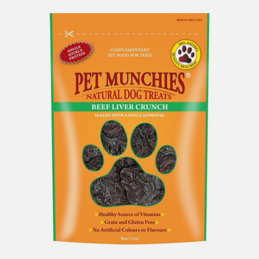 Pet Munchies Beef Liver Crunch 90g – available from Woofingtons