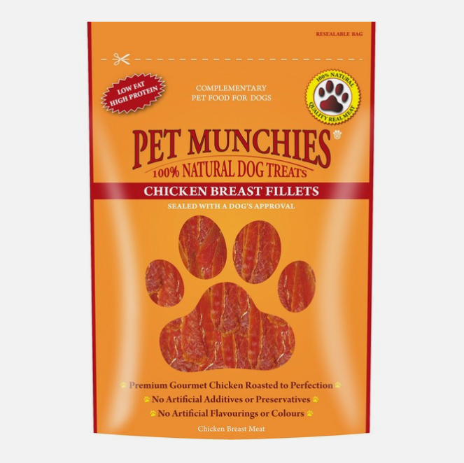 Pet Munchies Chicken Breast Fillet 100g – available from Woofingtons
