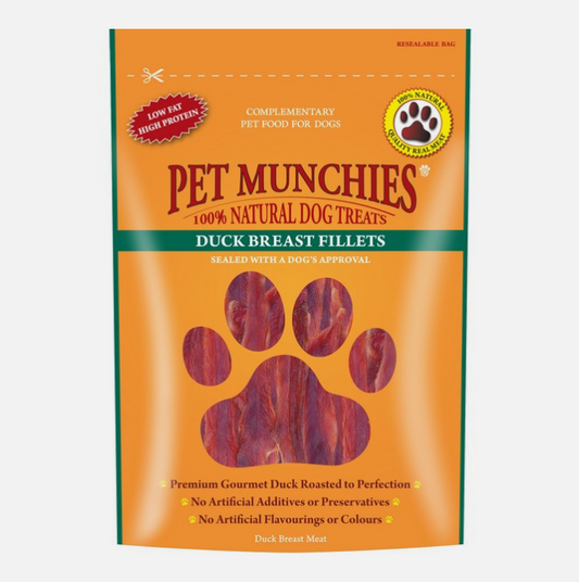 Pet Munchies Duck Breast Fillet 80g – available from Woofingtons