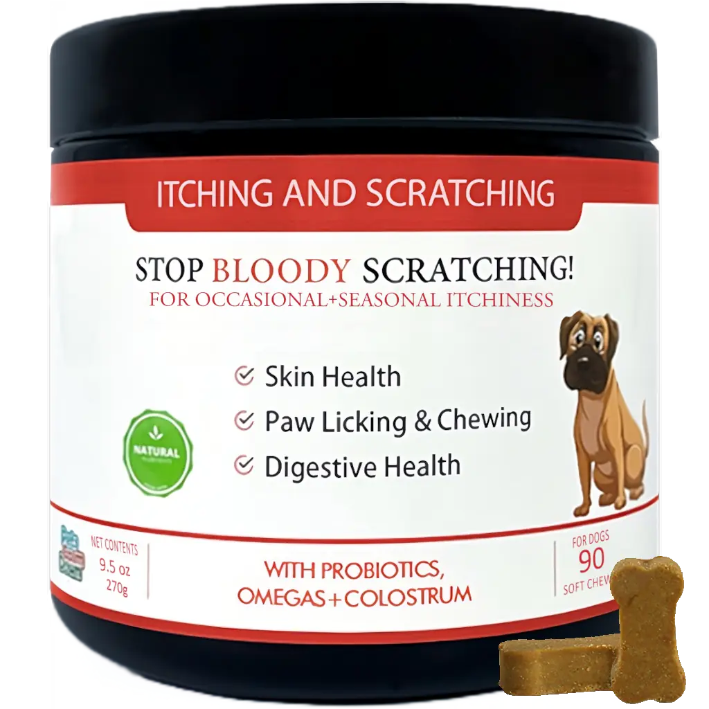 Stop Bloody Scratching Support Pork Chews – available from Woofingtons