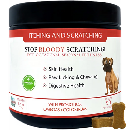 Stop Bloody Scratching Support Pork Chews – available from Woofingtons