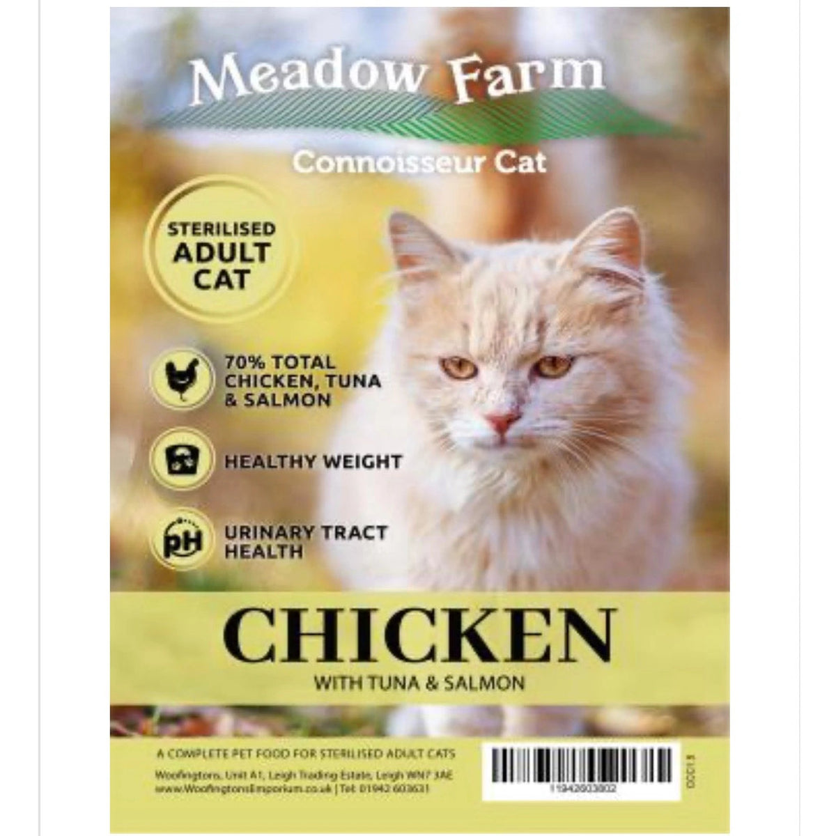 Meadow Farm - Sterilised Adult Cat - Chicken with Tuna and Salmon – available from Woofingtons