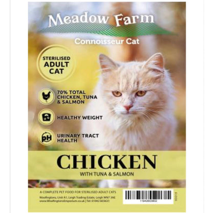 Meadow Farm - Sterilised Adult Cat - Chicken with Tuna and Salmon – available from Woofingtons