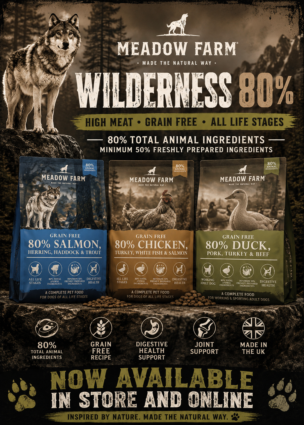 Meadow Farm Wilderness 80% dog food range